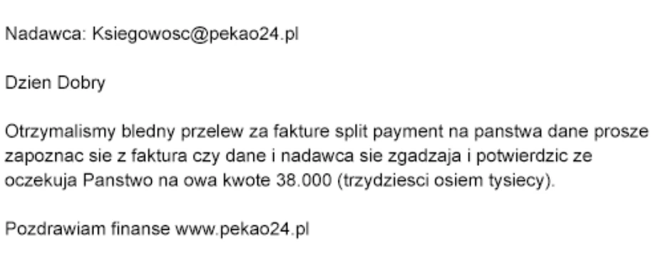 Fałszywa wiadomość do klientów Banku Pekao