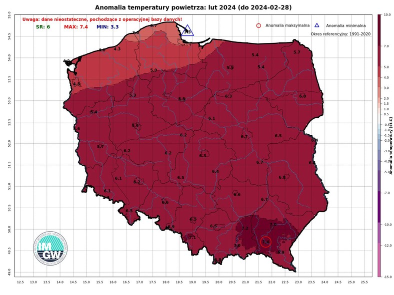 Średnia temperatura była wyższa o 6 st. Celsjusza powyżej średniej