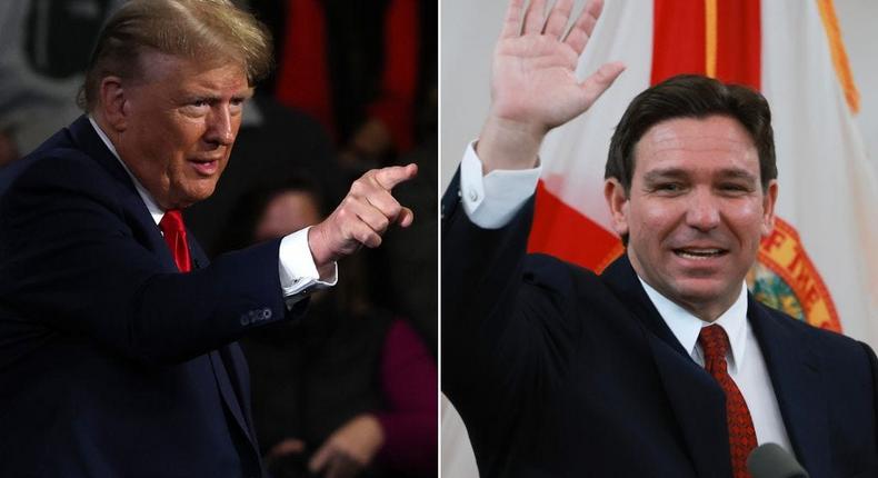 Former President Donald Trump (left) said in a Fox News town hall on Tuesday that Florida Gov. Ron DeSantis (right) was on his vice presidential shortlist.Justin Sullivan via Getty Images; Joe Raedle via Getty Images