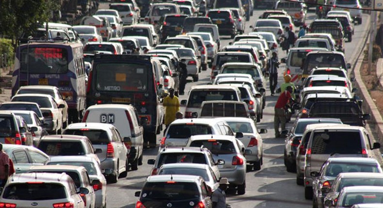 A traffic jam on University Way in Nairobi