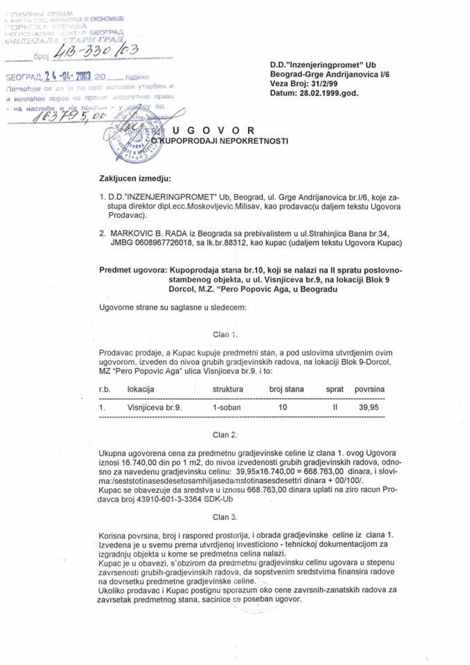 Ugovor o kupoprodaji stana (Klikni za uvećanje)   Ugovor o kupoprodaji stana (Klikni za uvećanje)