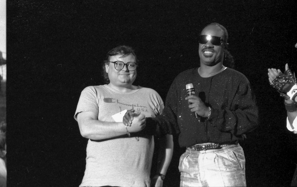 Wojciech Mann i Stevie Wonder w 1989 roku