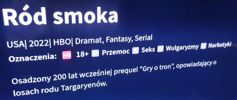 Nowe oznaczenia na Playerze. Serial "Ród Smoka" dostępny na platformie z widocznymi symbolami