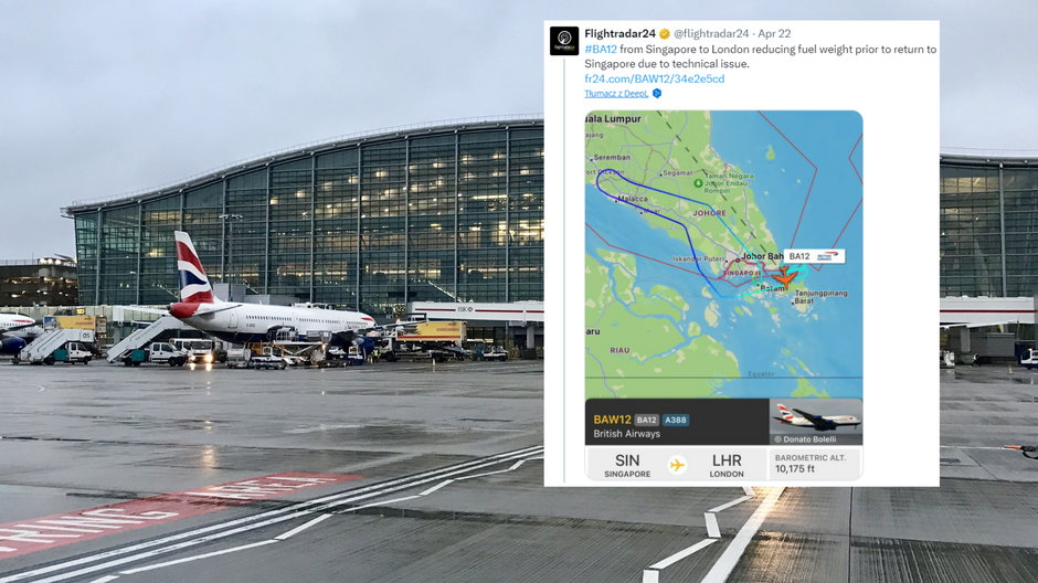 Samolot przez kilka godzin latał nad Malezją (fot. screen: twitter.com/@flightradar24)