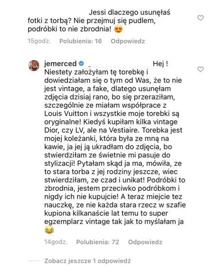 Jessica Mercedes tłumaczy się z pozowania z podróbką