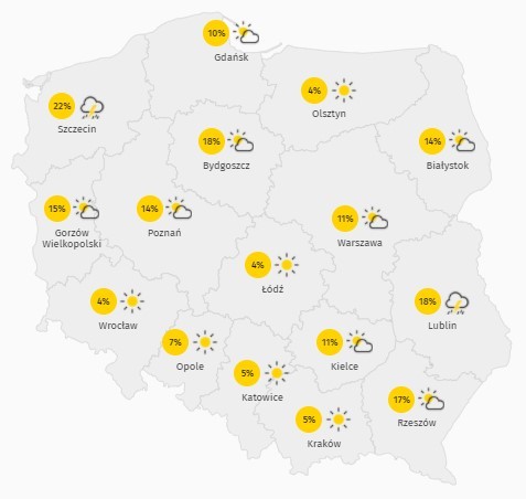 Prognoza zachmurzenia w sobotę 19 czerwca