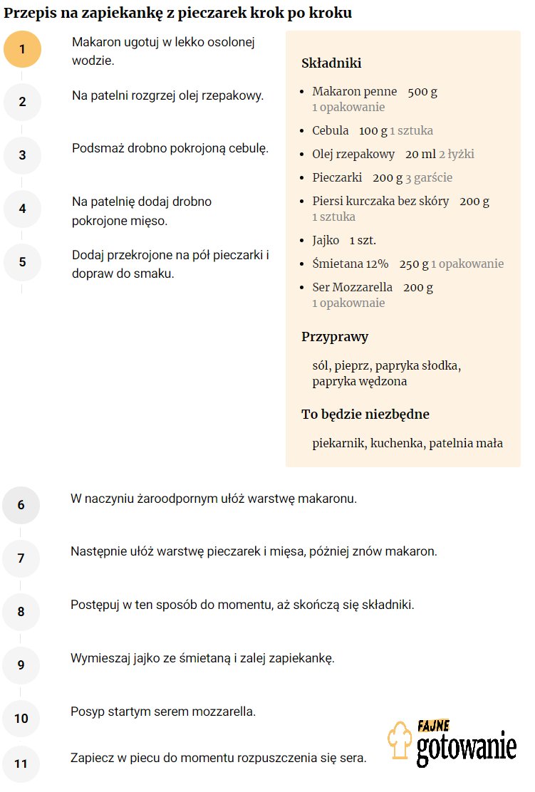 Przpis na zapiekankę z pieczarek