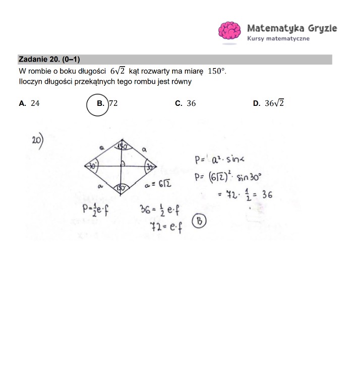 Arkusz CKE i odpowiedzi. Matematyka, poziom podstawowy formuła 2015 - zadanie 20