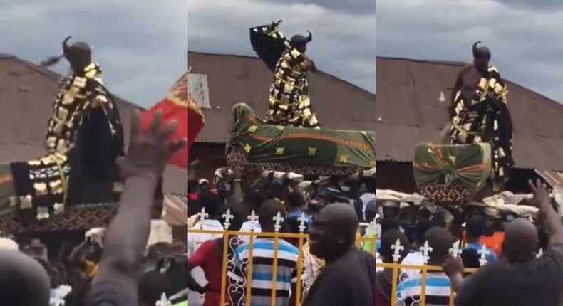 Traditional chief in palanquin jams to King Paluta's 'Makoma' hit song(video)