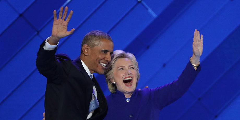 Barack Obama and Hillary Clinton at the Democratic National Convention.