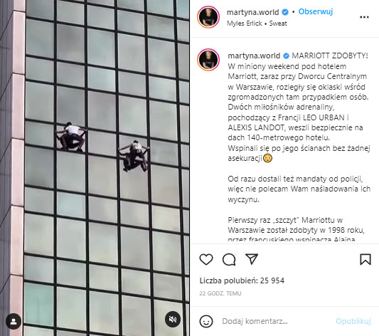Martyna Wojciechowska zamieściła na Instagramie wpis o wejściu na Marriott dwóch Francuzów, czym podzieliła swych fanów