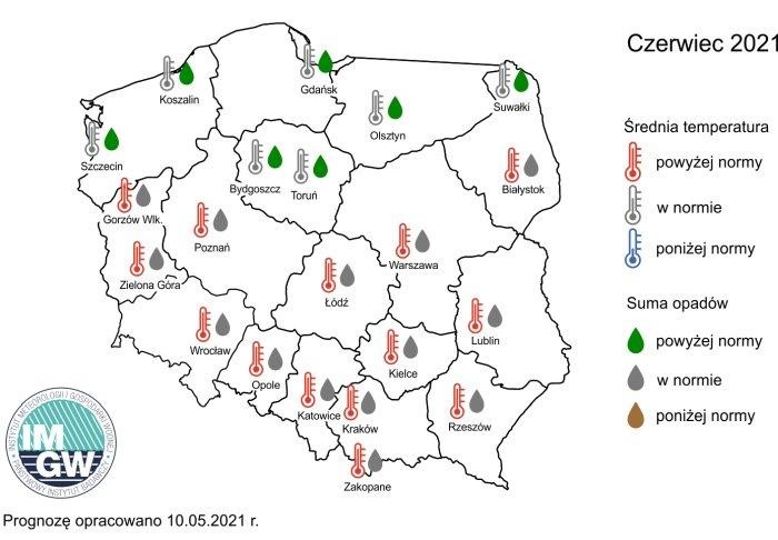 IMGW - mapa pogody w czerwcu