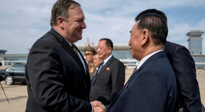 US Secretary of State Mike Pompeo with top North Korean official Kim Yong Chol in July