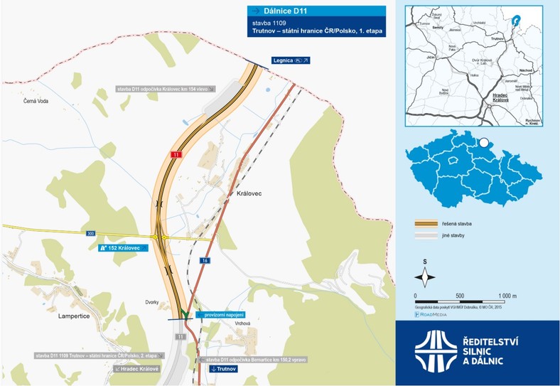 Schemat odcinka D11 przy granicy z Polską