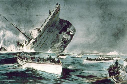 Katastrofa Titanica - akwarela z epoki.