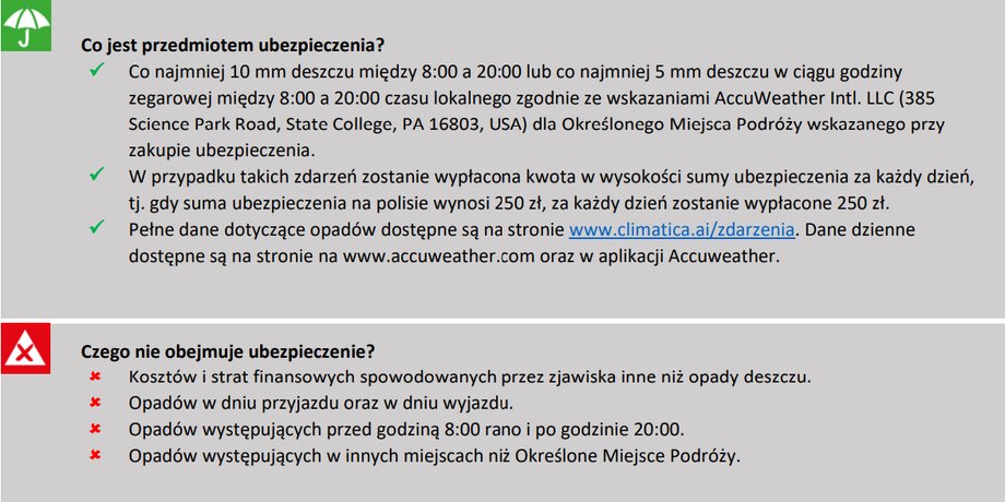 Ubezpieczenie od deszczu zawiera ściśle określone warunki do wypłaty rekompensaty.