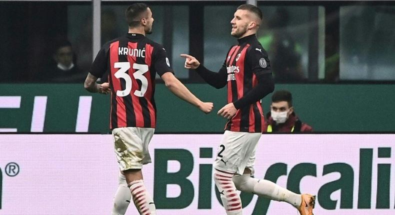 AC Milan's Croatian forward Ante Rebic (R) and Bosnian midfielder Rade Krunic have both recovered from coronavirus.