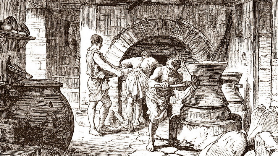 Niewolnicy podczas pracy w rzymskiej piekarni. Wyobrażenie XIX-wiecznego artysty (wikipedia)