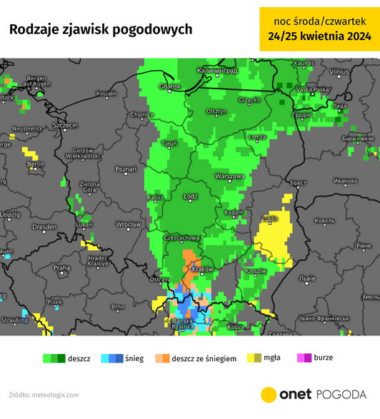 Przez Polskę w środę i w nocy ze środy na czwartek będzie sunął deszczowy front