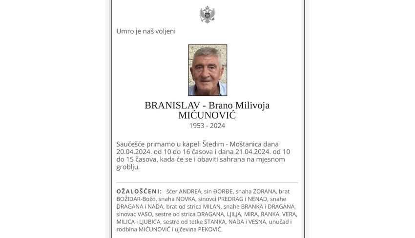 Čitulja od porodice