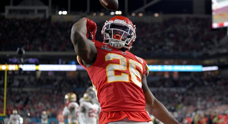 Kansas City Chiefs' Damien Williams celebrates his touchdown against the San Francisco 49ers during the second half of the NFL Super Bowl 54 football game Sunday, Feb. 2, 2020, in Miami Gardens, Fla. (AP Photo/Mark J. Terrill)