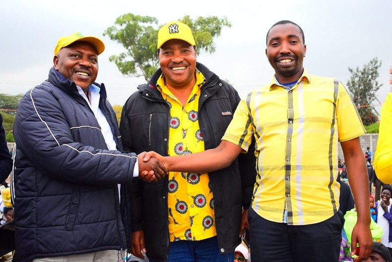 Embakasi East MP candidate Maina Waruinge (left) had defected to UDA and shelved his bid