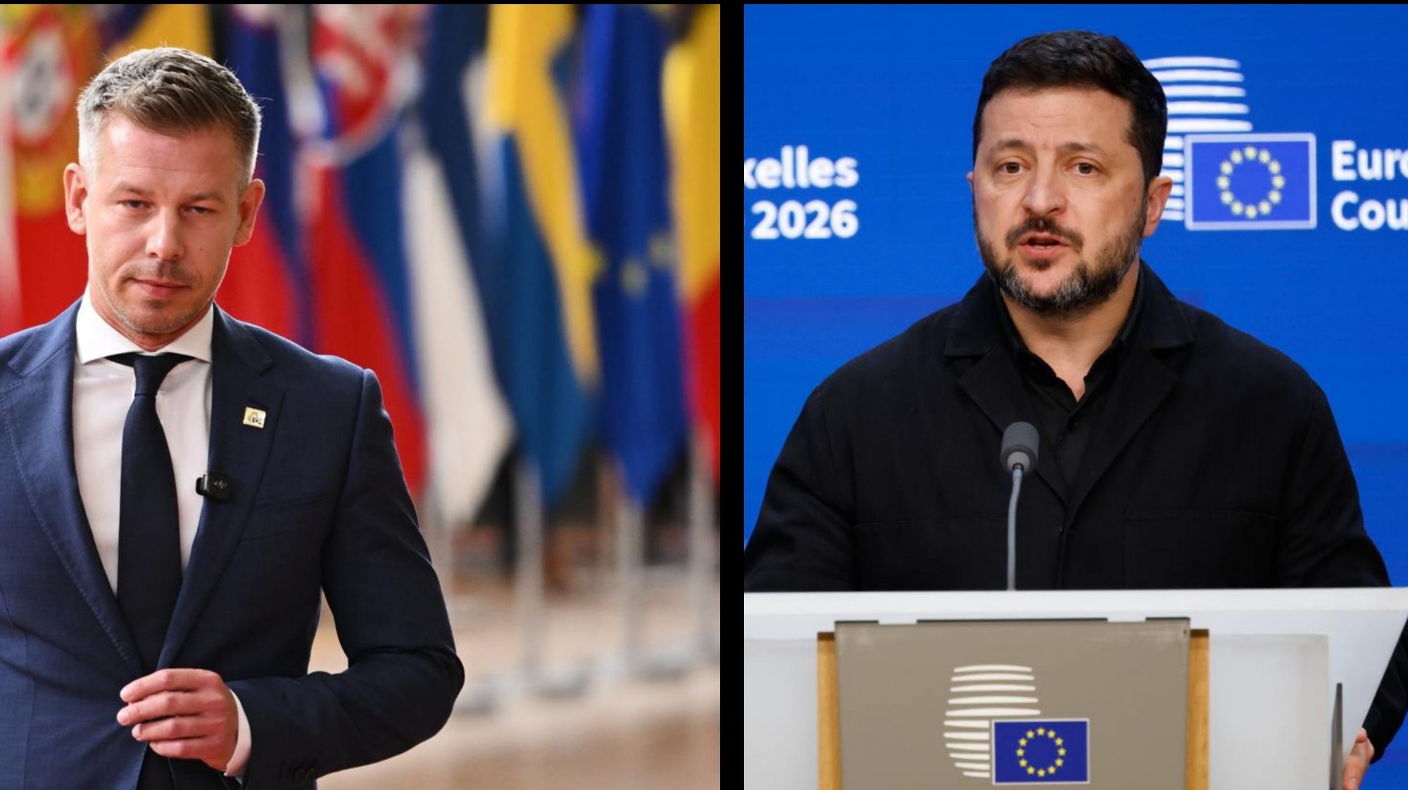 Maďarský premiér Peter Magyar a ukrajinský prezident Volodymyr Zelenskyj.