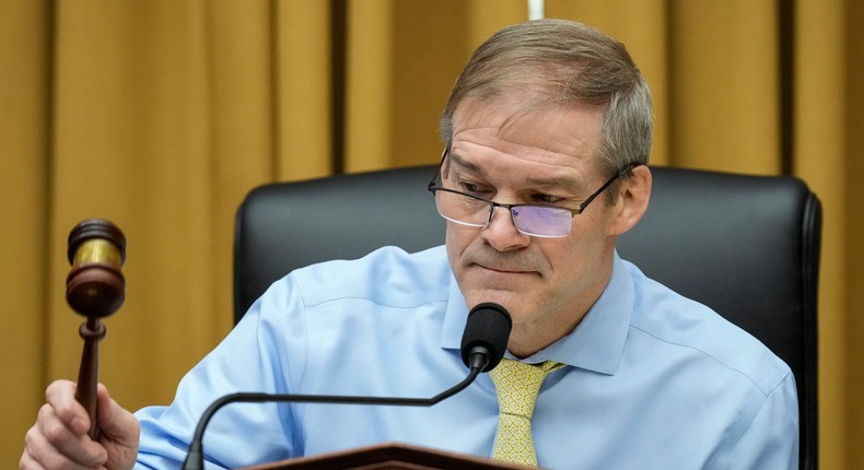 Rep. Jim Jordan (R-OH), Chairman of the House Judiciary Committee, strikes the gavel to start a hearing on U.S. southern border security on Capitol Hill, February 1, 2023.Drew Angerer/Getty Images