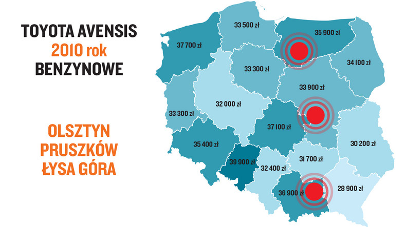 Oglądamy używane Avensisy w różnych regionach Polski