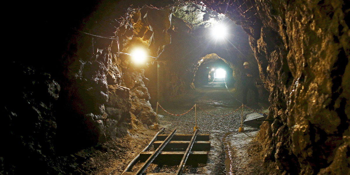 A tunnel with tracks for mining cars, part of the Nazi Germany "Project Riese" construction, pictured near an area where a Nazi train is believed to be.