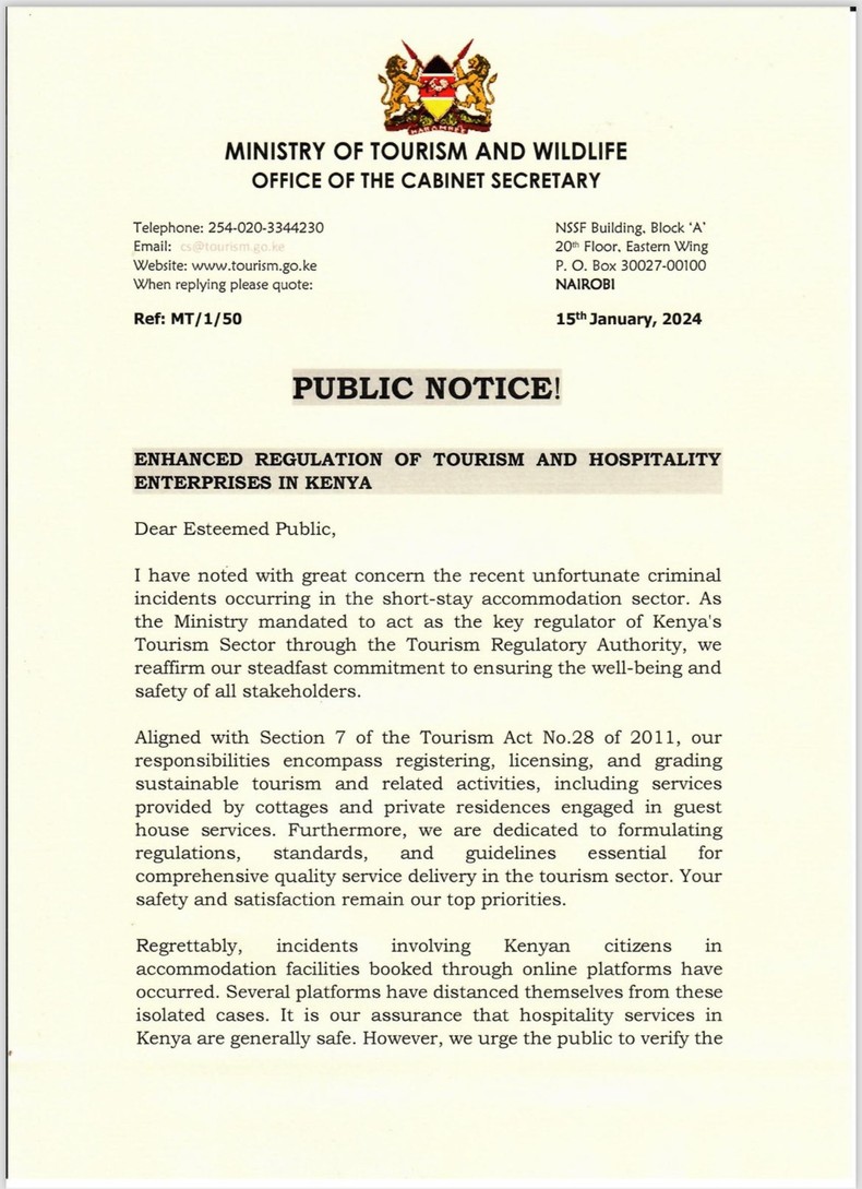 Ministry of Tourism and Labour Responds to Airbnb-related deaths with a commitment to safety & regulation