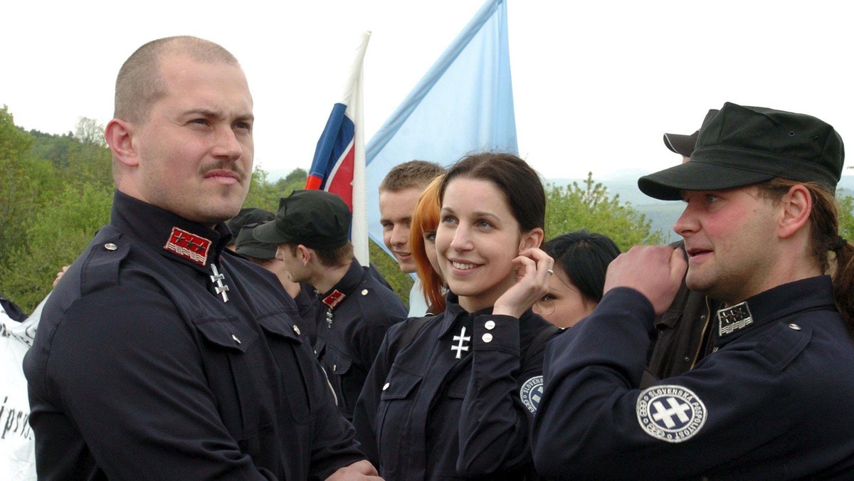 A leader of People's Party Our Slovakia (LS NS), Marian Kotleba, attends a commemoration of the 87th