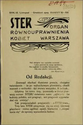 Okładka &quot;Ster. Organ równouprawnienia kobiet&quot;, 1909/Fot. Biblioteka Uniwersytetu Warszawskiego