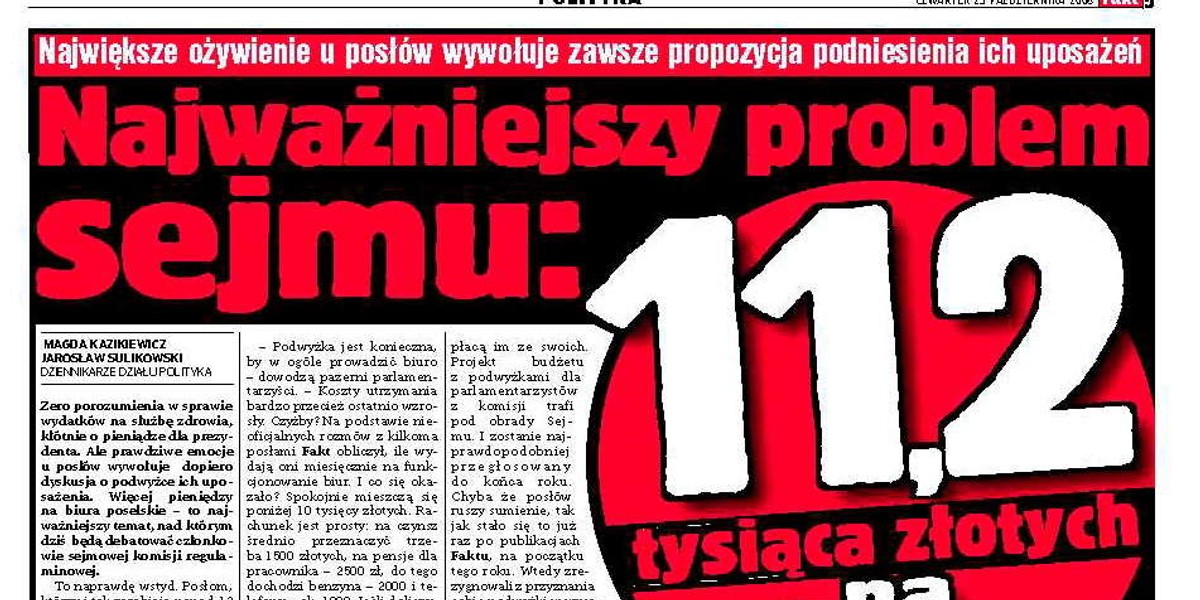 Najważniejszy problem Sejmu: 11,2 tys. zł na biuro