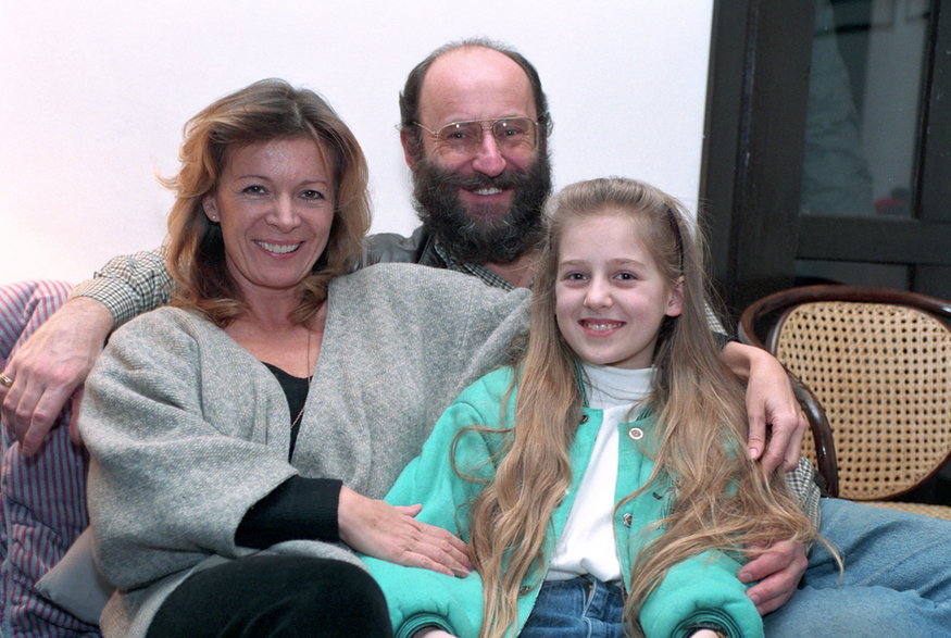Piotr Fronczewski z żoną Ewą i córką Magdaleną w 1991 r.