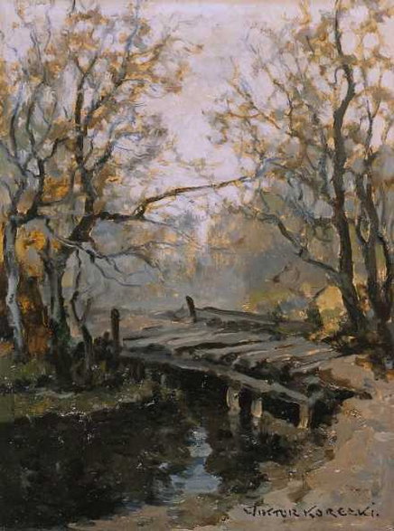 Wiktor Korecki, Mostek w jesiennym lesie, b.d., własność prywatna