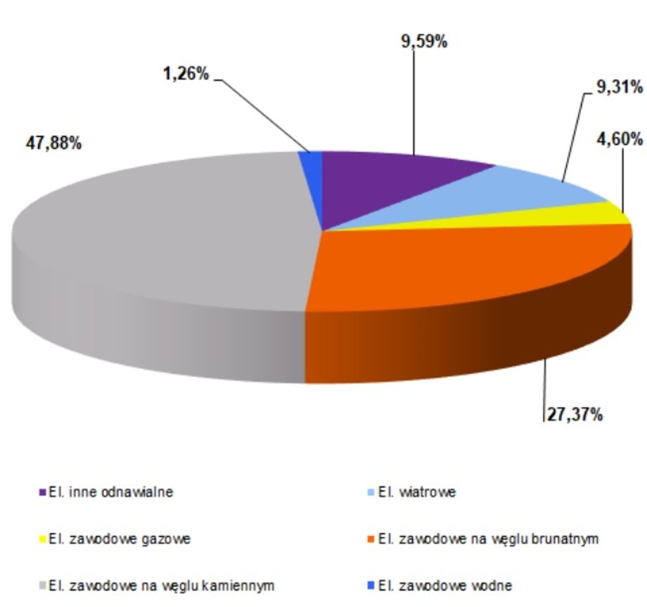 Produkcja energii elektrycznej według paliw w lipcu 2022 r., w proc.
