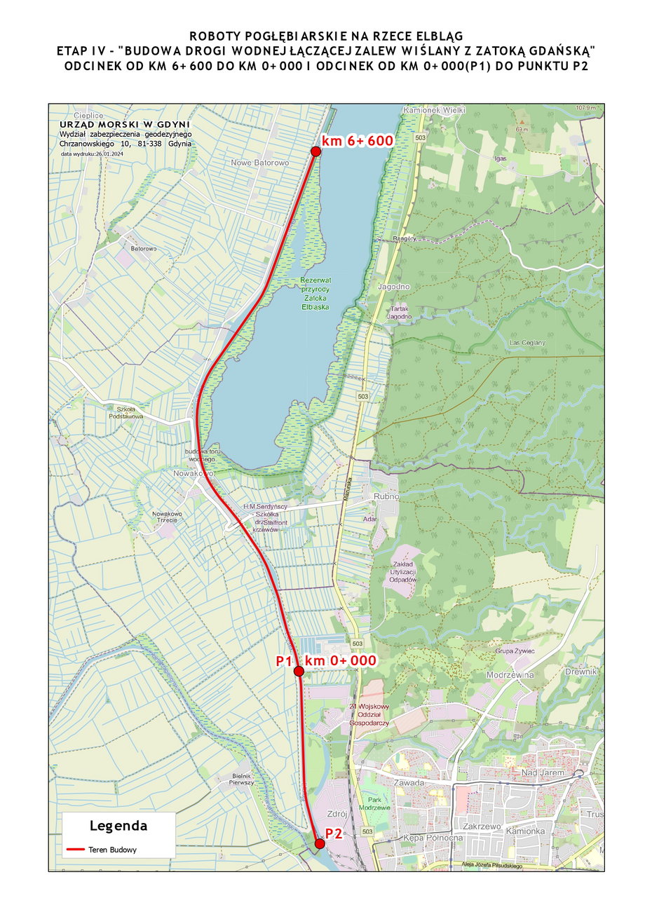 Mapa robót w IV etapie rozbudowy drogi wodnej do Elbląga