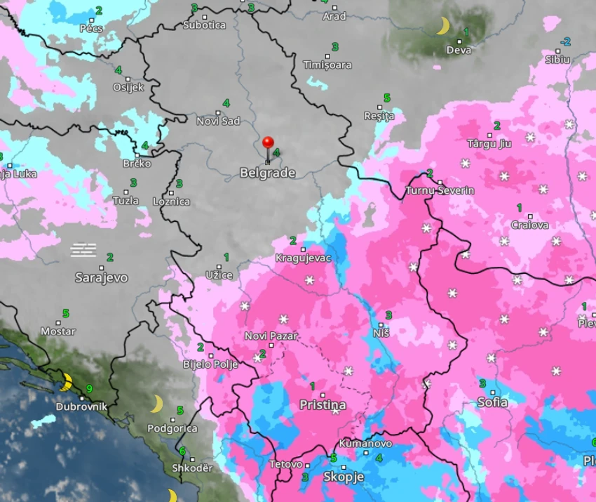 Kretanje padavina u Srbiji u 3 časa sutra