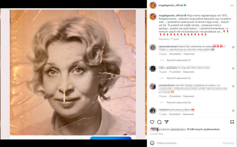Magda Gessler opublikowała na Instagramie zdjęcie swojej mamy