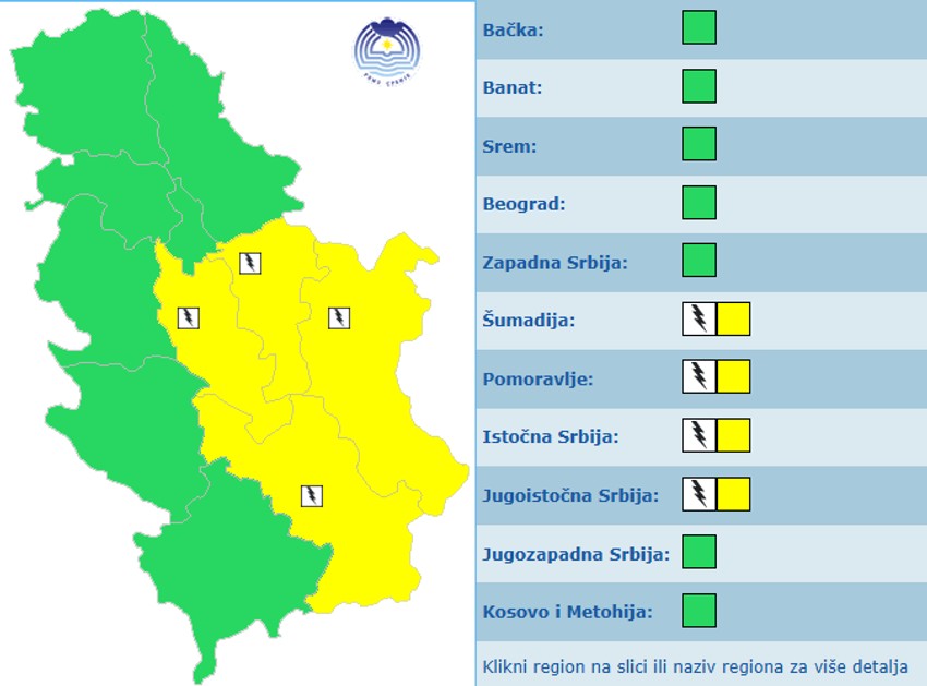 Meteoalarm za petak, 22. maj