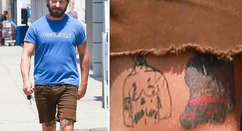 Shia LaBeouf tattoos Tupac Shakur on his left thigh