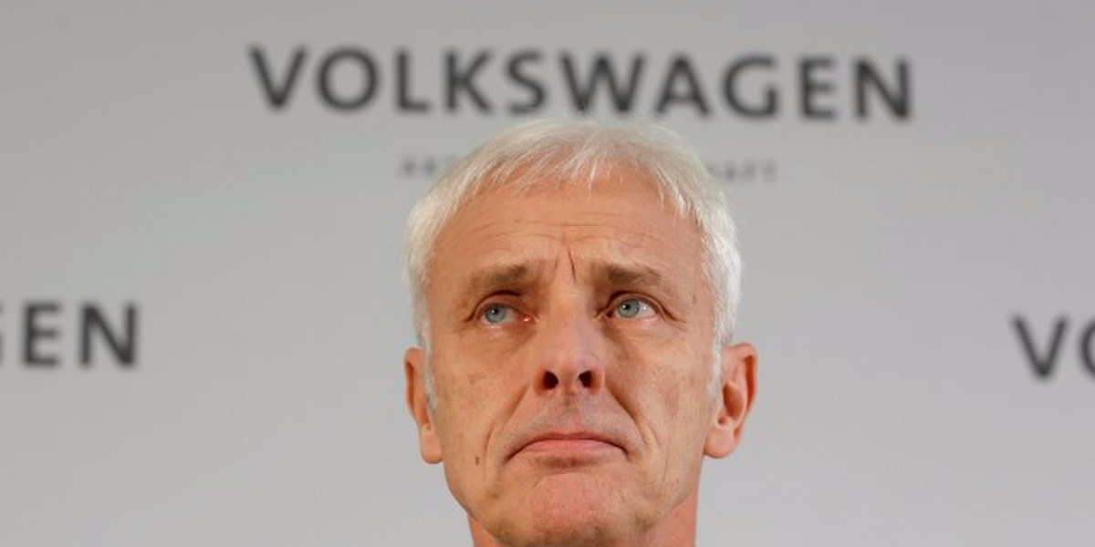 Volkswagen CEO Matthias Mueller makes a statement at the VW factory in Wolfsburg