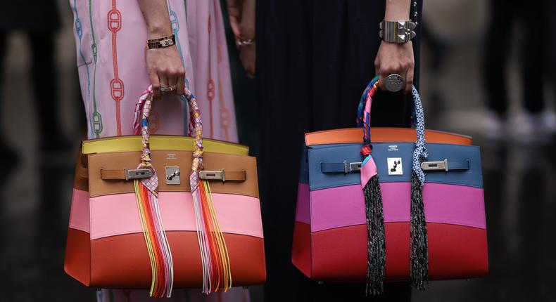 Birkin bags and Herms accessories at Paris Fashion Week in March 2024Jeremy Moeller/Getty Images