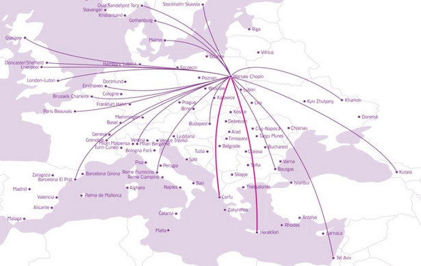 Siatka połączeń WizzAir z Warszawy