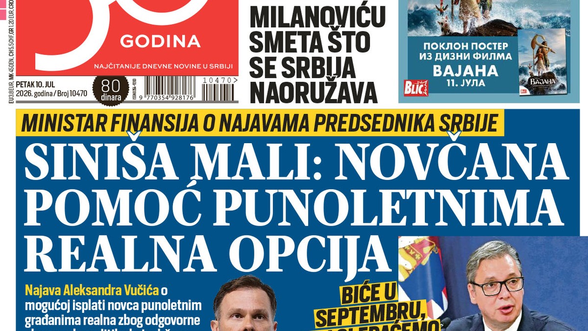 Blic naslovna strana za 10.7.