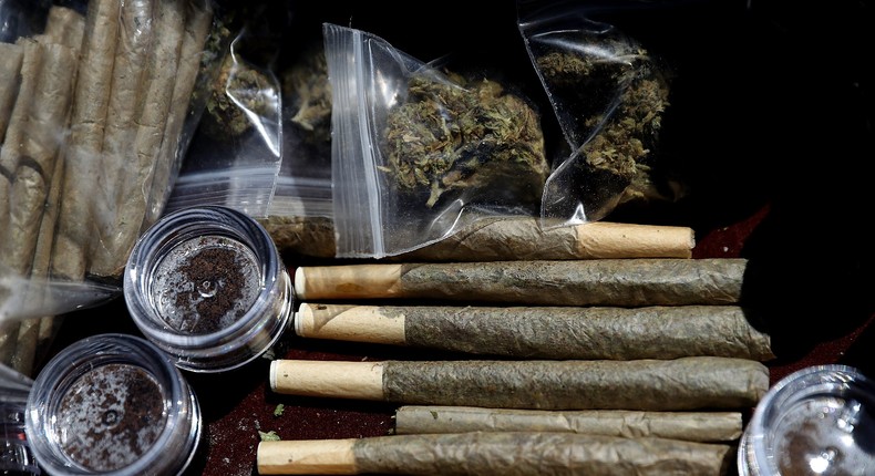 Pre-rolled joints are displayed alongside marijuana paraphernalia.Justin Sullivan/Getty Images