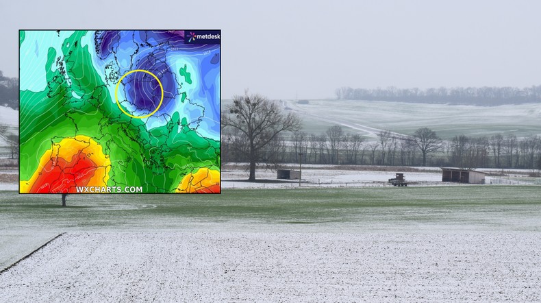 Zima zapuka do Polski. Nadchodzą opady śniegu i ujemne temperatury (mapa: wxcharts.com)