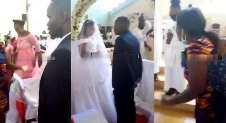 “He even slept with me this morning! – Woman storms hubby's secret wedding with children