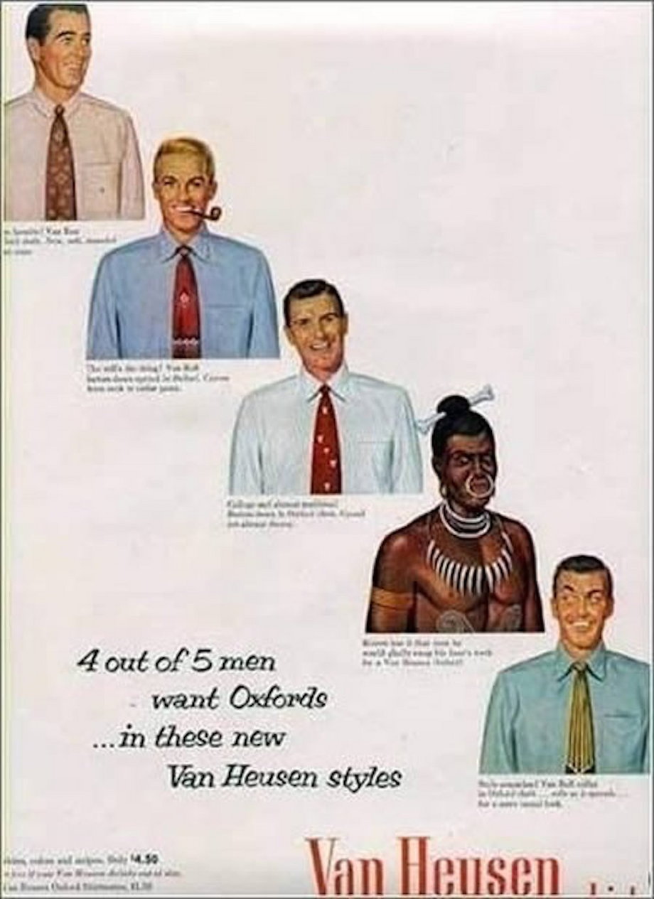 Van Heusen mocked at non-white people in the 1950s.